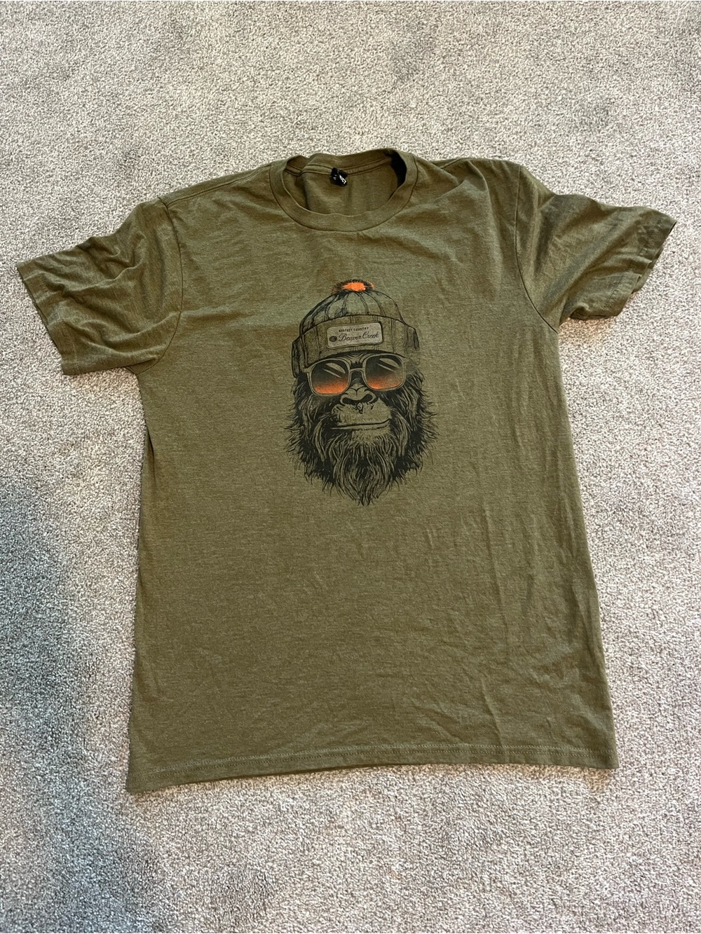 Men's Olive Graphic Tee with Beanie Ape Design